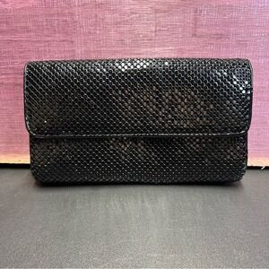 Whiting & Davis Elegant Black Sequin Evening Clutch w/shoulder strap